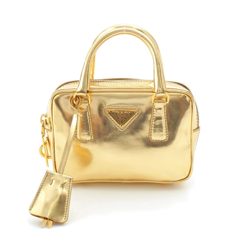 Prada Leather Triangle Chain Shoulder Bag Gold